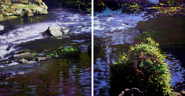 Almendares , 2016. Díptico. Óleo / lienzo, 113 x 240 cm