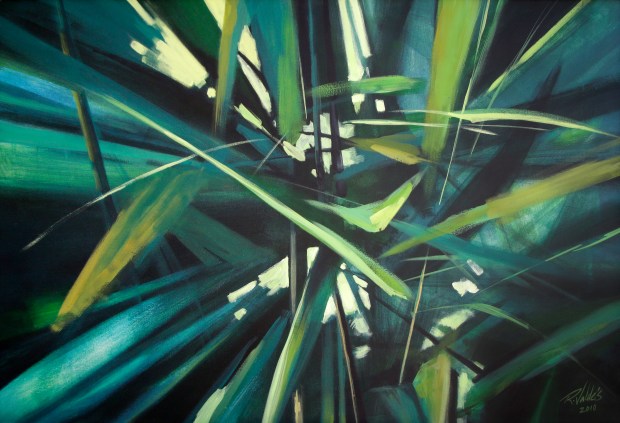 De la serie Macronaturas, Zoom a la vegetación, 2010. Acrílico / lienzo, 84 x 125 cm, Col. Yassel González