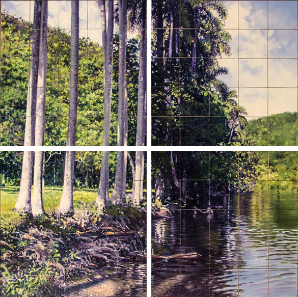 Patria, 2015-2016. Instalación. Políptico. Óleo /lienzo. Boceto de 40 x 40 cm y 4 estructuras de 200 x 200 cm compuestas cada una por 25 cuadros de 40 x 40 cm. Dimensiones variables.